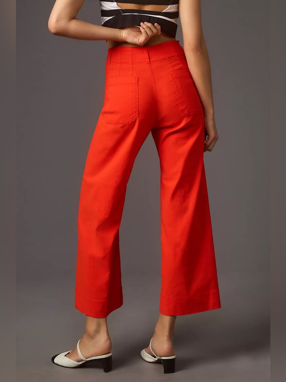 Anthropologie Maeve The Colette Cropped Wide-Leg Trousers Orange Red Size 31 - Picture 4 of 13